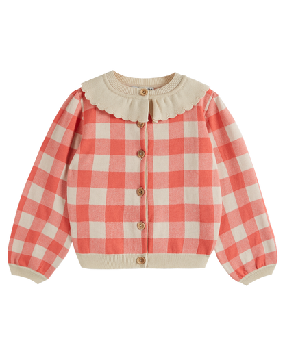 Cardigan coton bio fille vichy rose