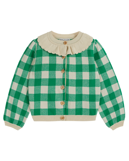 Cardigan coton bio fille vichy vert