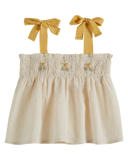 Top smocké broderie anglaise chantilly