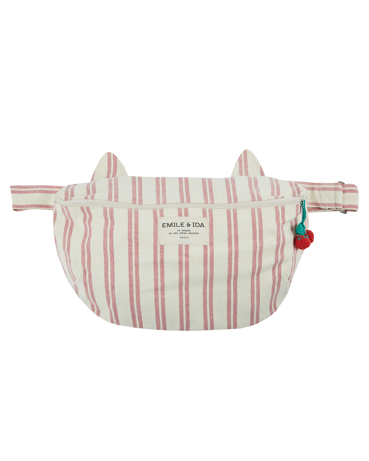 Sac banane chat rayures écru et rose