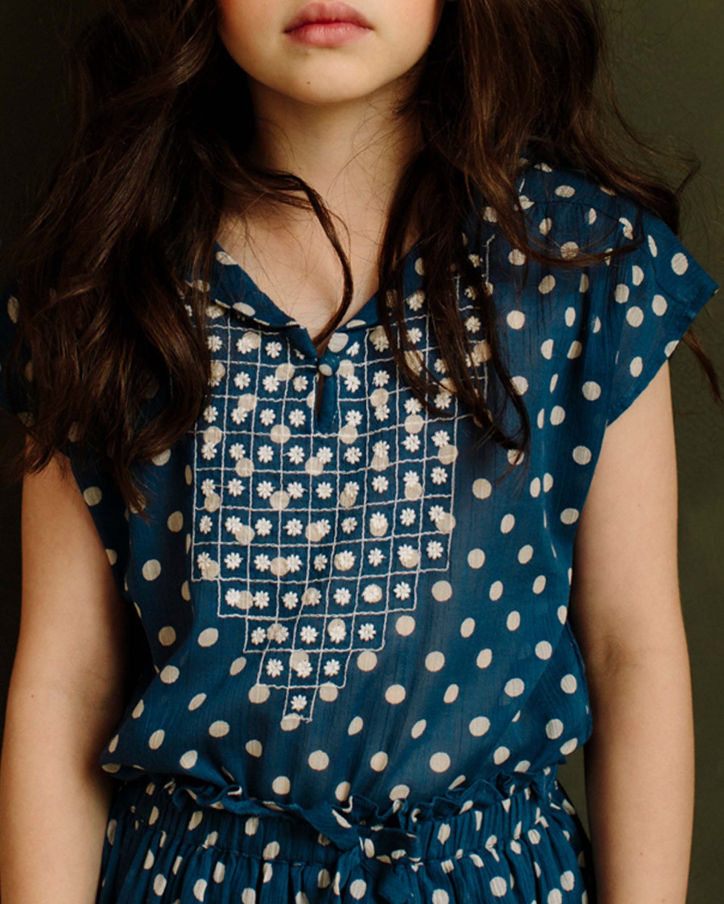 Blouse à pois bleu