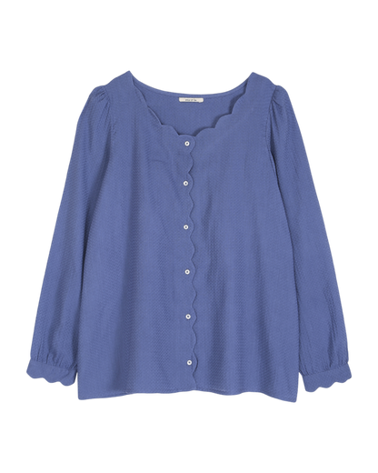 Blouse à encolure festonnée bleu