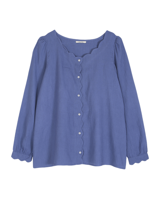 Blouse à encolure festonnée bleu