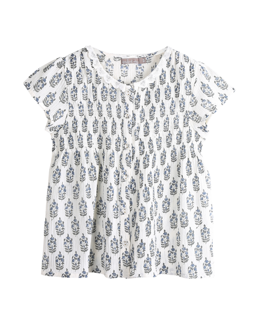Blouse à fleurs jacinthe écru