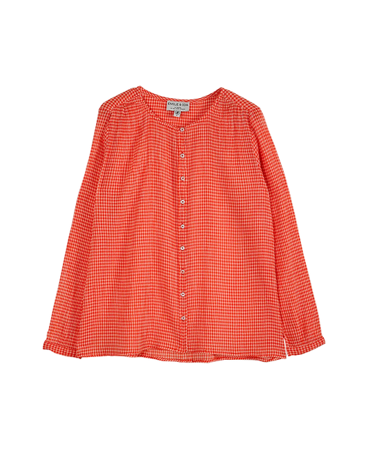 Blouse voile de coton créponné vichy rouge