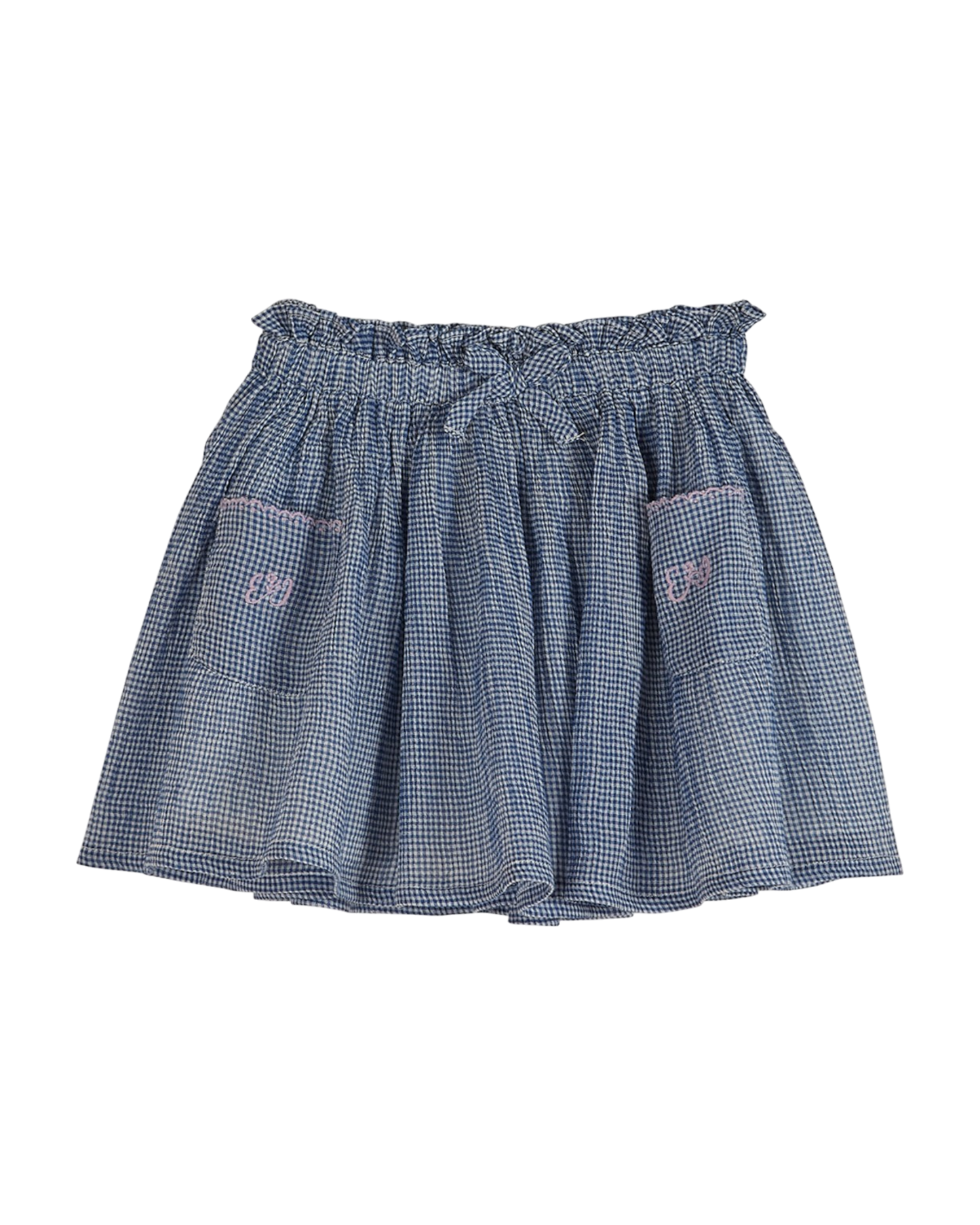 Jupe courte crépon de coton vichy bleu