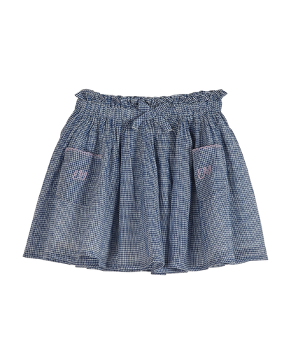 Jupe courte crépon de coton vichy bleu