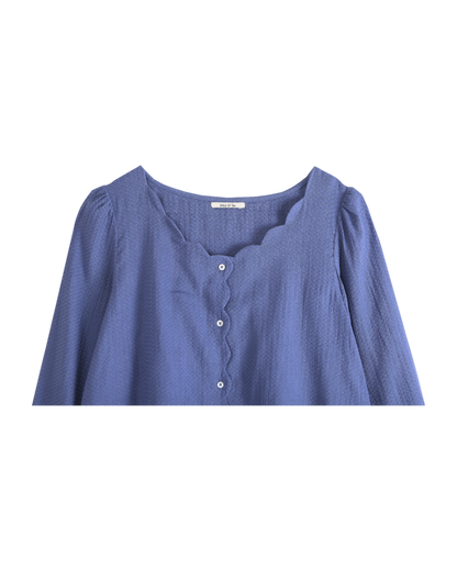 Blouse à encolure festonnée bleu