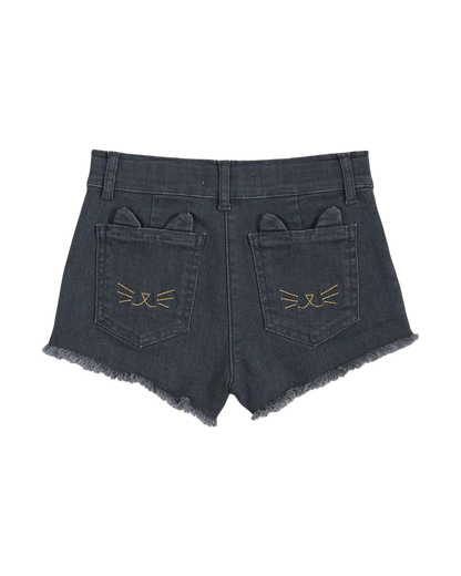 Short brodé chat denim gris