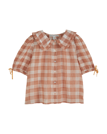 Blouse crépon de coton vichy terracotta
