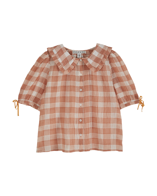 Blouse crépon de coton vichy terracotta
