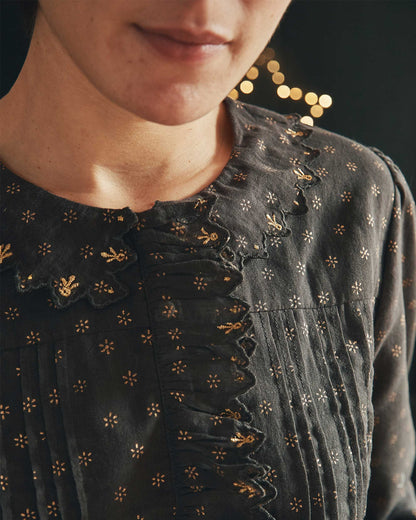 Blouse motifs dorés bitume