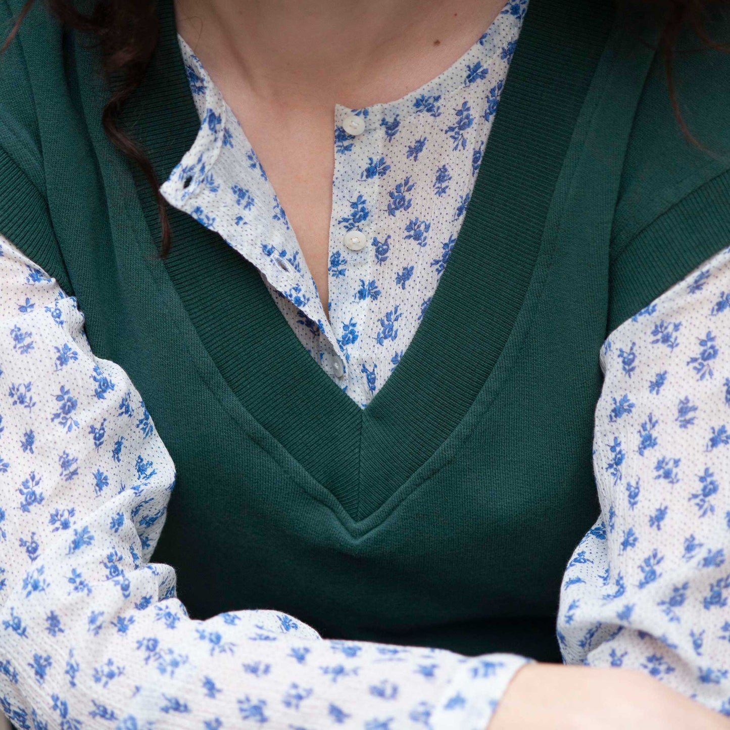 Blouse crépon fleurette bleue