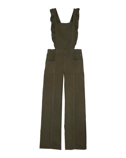 Salopette volantée lin et viscose kaki