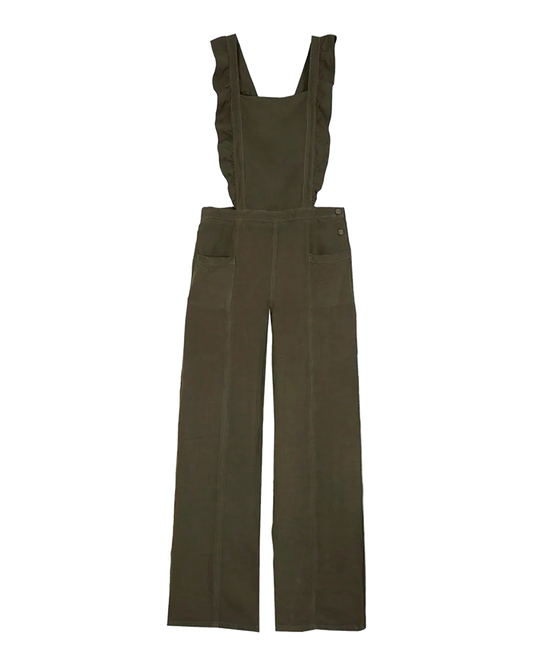 Salopette volantée lin et viscose kaki