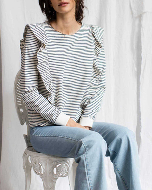 Sweat volanté rayure marine