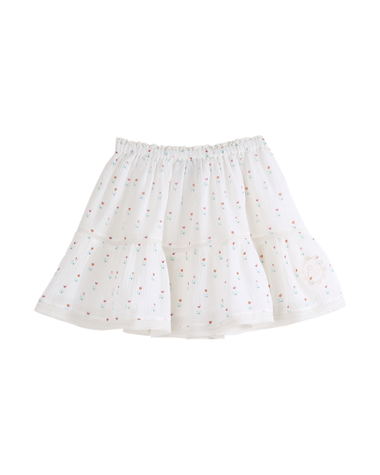 Jupe courte tulipes écru