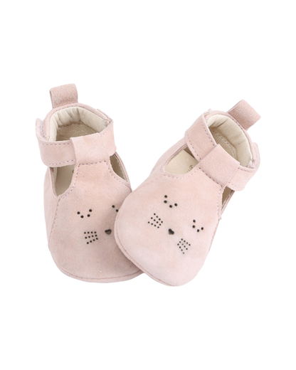 Chaussons chaton cuir de chèvre velours poudre