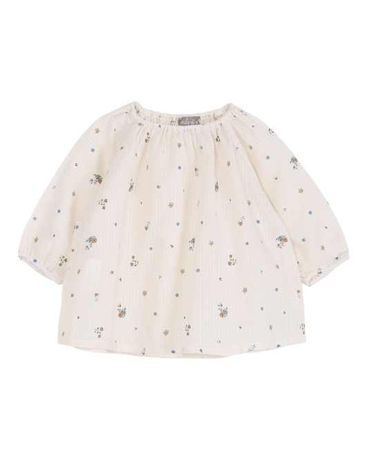 Blouse bébé évasée à fleurs écru