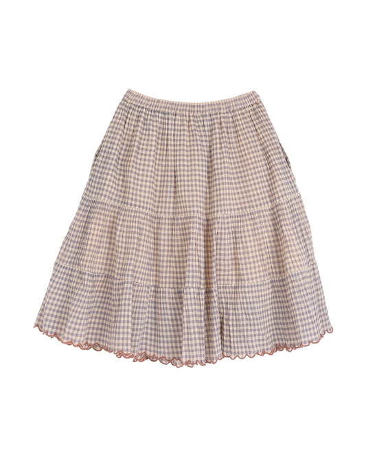 Jupe à étages vichy pêche