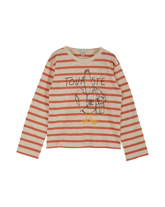 T-shirt coton bio rayé orange