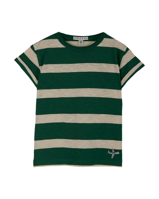 T-shirt coton bio rayé vert