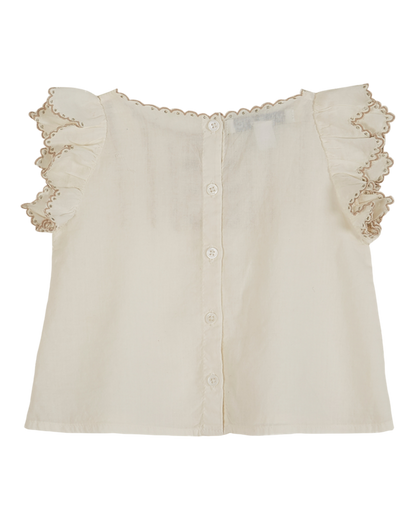 Blouse brodée voile de coton écru