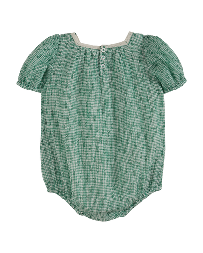 Barboteuse voile de coton créponné vichy vert