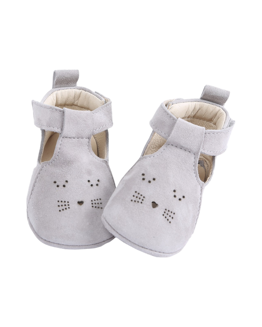 chaussons chaton cuir de chèvre velours gris