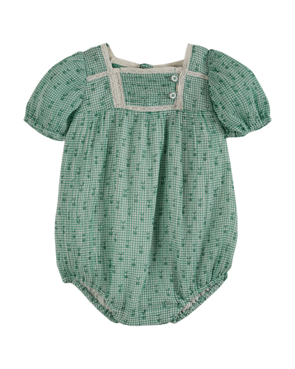 Barboteuse voile de coton créponné vichy vert