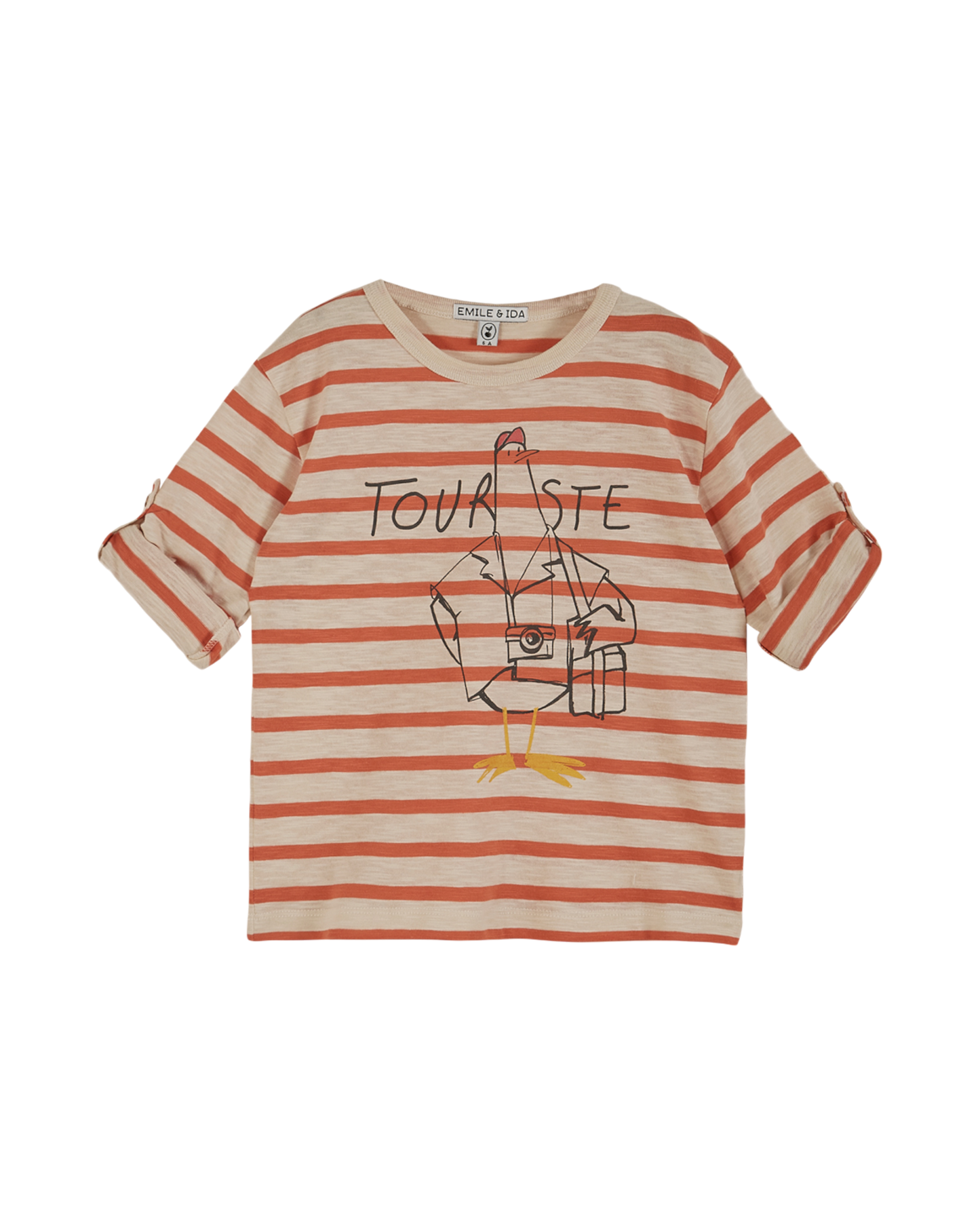 T-shirt coton bio rayé orange