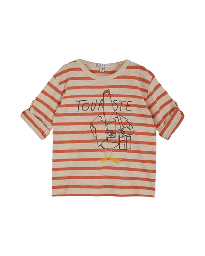 T-shirt coton bio rayé orange