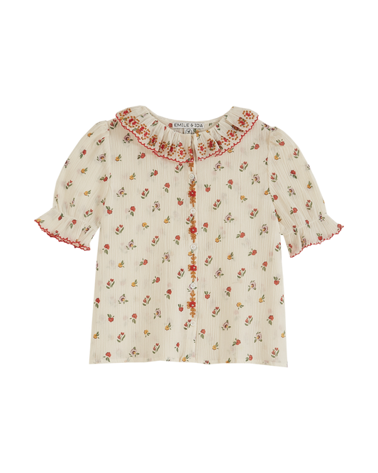 Blouse voile de coton créponné poppy écru