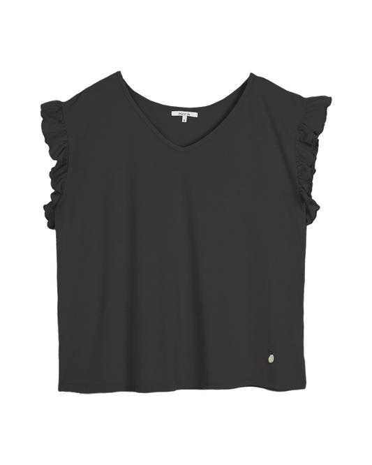 T-shirt à manches volantées bitume