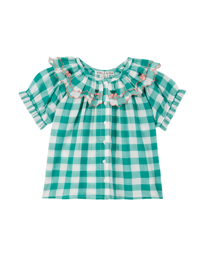 Blouse en coton vichy  vert et blanc