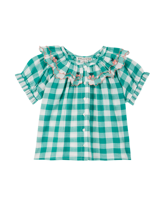 Blouse en coton vichy  vert et blanc