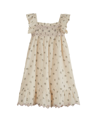 Robe voile de coton à fleurs écru