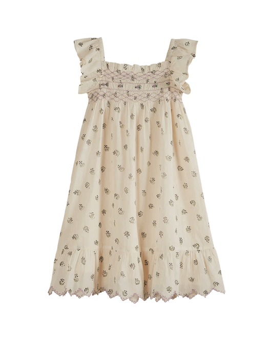 Robe voile de coton à fleurs écru