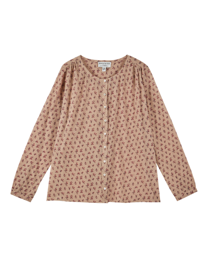 Blouse crépon fleurette rose