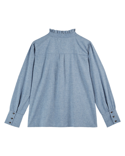 Blouse à volants chiné bleu