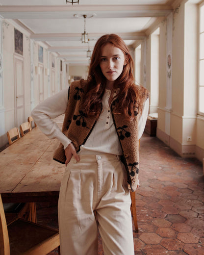 Veste sans manches femme sherpa caramel
