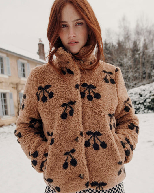 Veste cerise sherpa femme caramel
