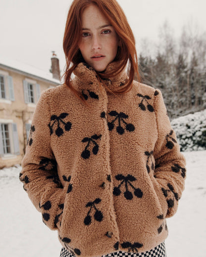 Veste cerise sherpa femme caramel