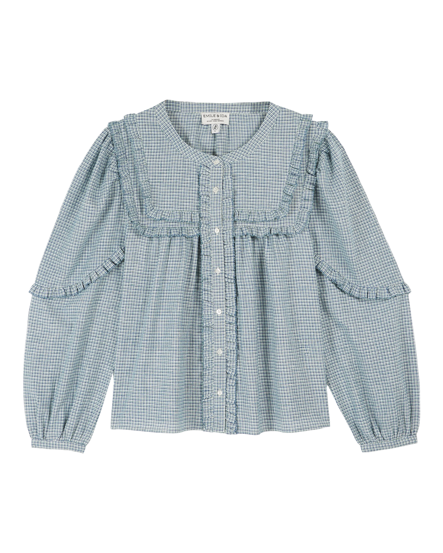 Blouse khadi écossais écru et bleu