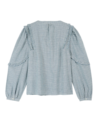 Blouse khadi écossais écru et bleu