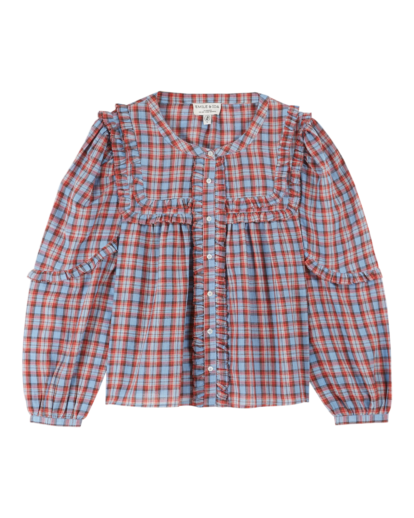Blouse khadi écossais rouge et bleu