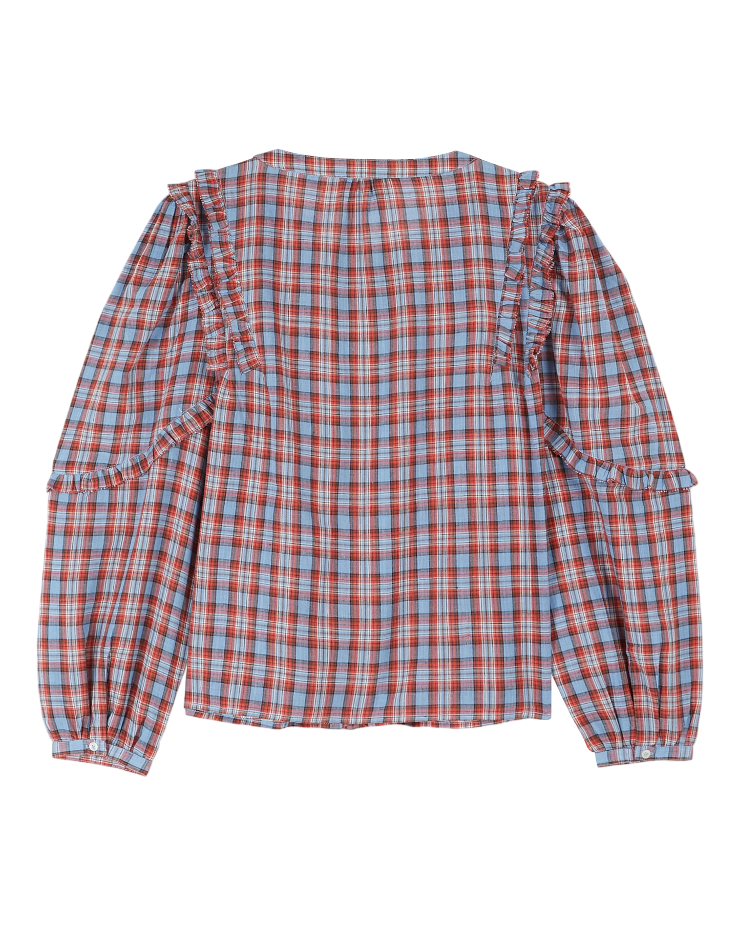Blouse khadi écossais rouge et bleu