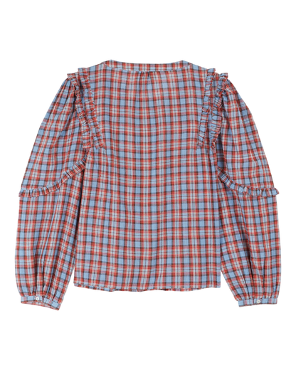 Blouse khadi écossais rouge et bleu
