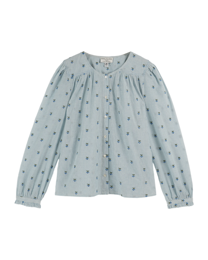 Blouse bleue rayures cerises