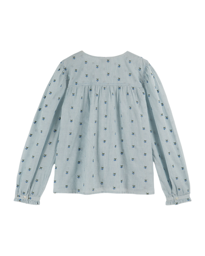 Blouse bleue rayures cerises